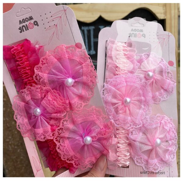 Set Vincha Bebe Encaje Flor
