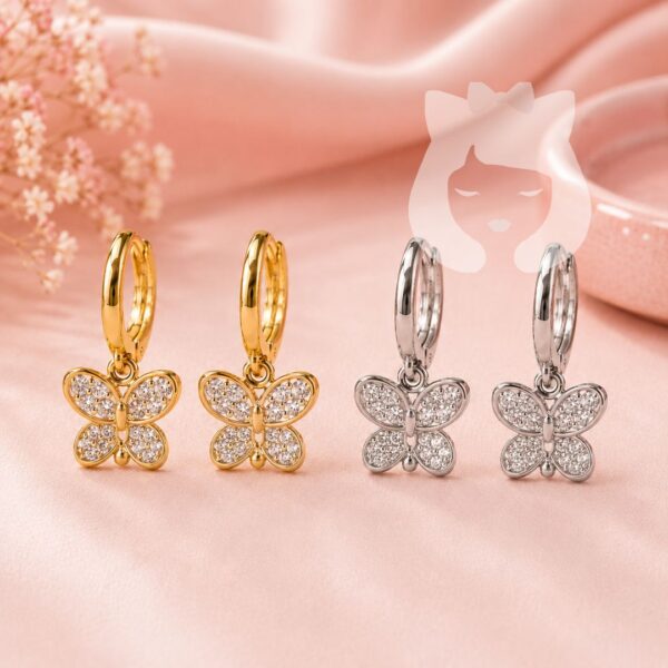 Aros Par Argolla Mariposa C/Strass Acero Quirúrgico